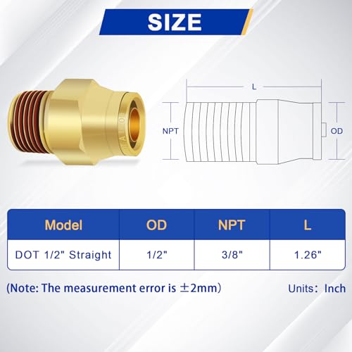 6 PCS Brass Air Line Quick Connect Fittings 1/2" Tube OD x 3/8" NPT - size: 1/2" Tube OD x 3/8" NPT - 6 PCS