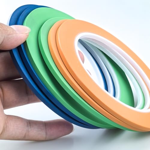 JINBING 6 Rolls Fine Line Tape High-Temp Viny Fineline Masking Tape Painters Tape 3-Colors (1/8 inch 6pcs) - size: 1/8 inch 36yd 6pcs