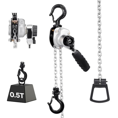 VEVOR Manual Lever Chain Hoist, 1/2T 1100LBS Capacity Heavy Duty Come Along, 5FT Lift G80 Alloy Steel Chain with Dual Pawl Mechanical Brake,360°Rotating Hooks, for Warehouse Construction Garage