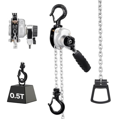 VEVOR Manual Lever Chain Hoist, 1/2T 1100LBS Capacity Heavy Duty Come Along, 5FT Lift G80 Alloy Steel Chain with Dual Pawl Mechanical Brake,360°Rotating Hooks, for Warehouse Construction Garage