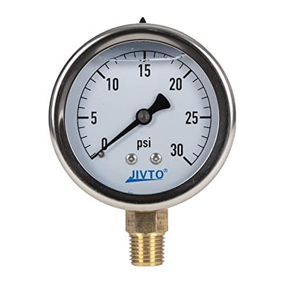 Pressure Gauge,Glycerin Liquid Filled,2.5" Dia,0-30 psi(Single Scale),1/4" NPT Brass Connection,Lower Mount, Stainless Steel Case,for Pneumatic,Pump,Hose,Well Tank,Gas Air Water Oil - size: 0-30 psi, style: lower mount(single scale )