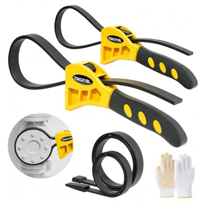 2-Piece Heavy-Duty Strap Wrench Set Upgrade, 4" to 6" Diameter - color: Yellow