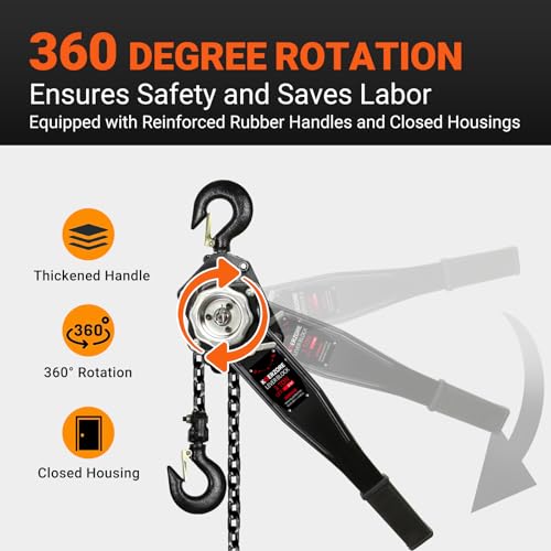 Manual Lever Chain Hoist 3 Ton 6600 Lbs 10ft Lift, G80 Galvanized Carbon Steel Come Along - Compact for Garage, Factory, Warehouse Heavy-Duty Lifting & Pulling - size: 3 Ton 10FT