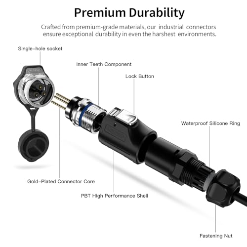 CNLINKO LP-16 4 Pin Circular Aviation Connector Kit Male Plug and Female Socket M16 IP68 Waterproof, PBT Plastic Shell Quick Plug (4 Pin Single Set) - size: 4-Pin, style: Single-Hole Socket Set
