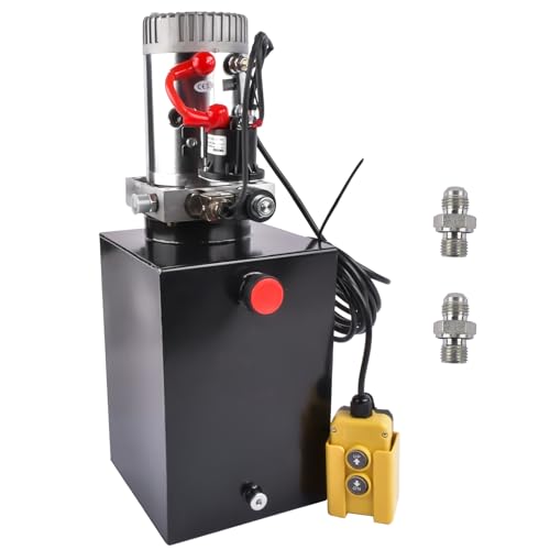 12V DC Hydraulic Pump 12 Quart Hydraulic Power Unit Single Acting with Steel Reservoir for Dump Trailer Truck Car Lift Unit Dynast