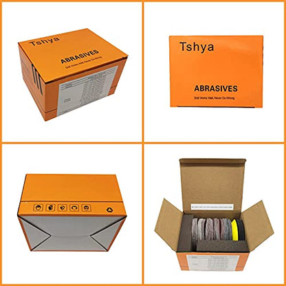 Tshya 100pcs 3inch Sanding Discs Pad with 2Pcs Sanding Sponge Buffing Blocks Variety Kit for Drill Grinder Rotary Tools Attachment with 1/4" Shanks, Sanding Pads Includes 80-3000 Grit - style: 3in 104Pack