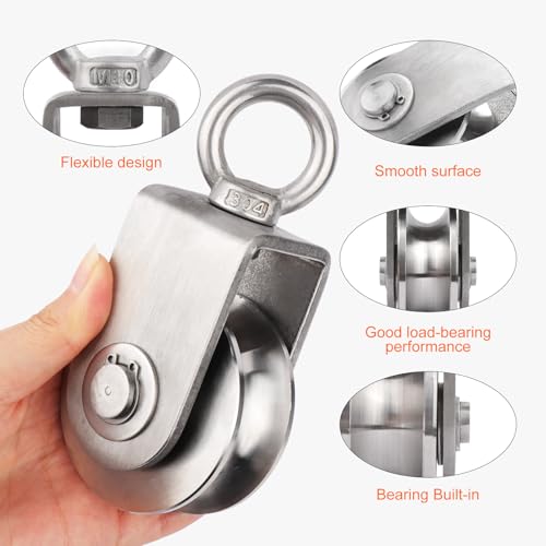 Swivel Single Pulley Block with Bearing Inside 304 Stainless Steel Heavy Duty Good for Pulley System Gym Equipment, Loading 1700 lbs (68mm-2PCS) - size: 68mm-2PCS