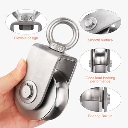 Swivel Single Pulley Block with Bearing Inside 304 Stainless Steel Heavy Duty Good for Pulley System Gym Equipment, Loading 1700 lbs (68mm-2PCS) - size: 68mm-2PCS