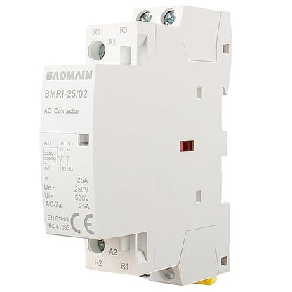 BAOMAIN 220V AC 2-Pole 25A Modular Contactor, 2NC, DIN Rail Mount
