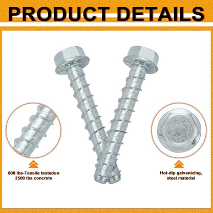 Hicarer 100 Pack 3/8" x 3" Concrete Screws Galvanized for Anchoring - size: 3/8" X 3"