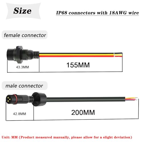 18AWG M16 3Pin Waterproof Connector,3 Wire Male Female Plug - size: 18AWG Waterproof Connector 3Pin