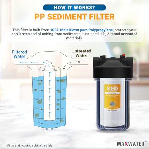 Max Water 10" x 4.5" Whole House Sediment Filter Replacement Cartridge | 1 Micron Melt-Blown Polypropylene Well Water Filter, Compatible with DGD-5005, AP810, WFHD13001B (12 Pack) - size: 12, style: 1 Micron