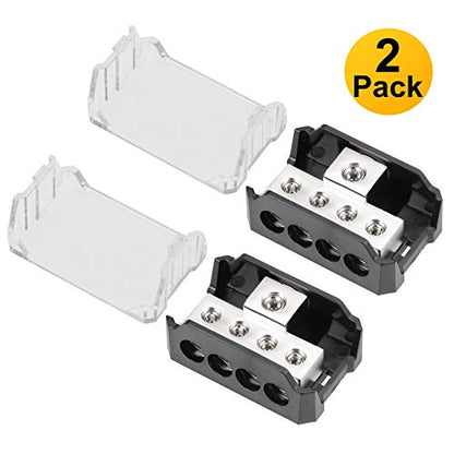 4 Way Power Distribution Block, 1x 0/2/4 AWG Gauge in / 4X 4/8/10 Gauge Out Amp Power Distribution Ground Distributor Connecting Block for Car Amplifier Audio Splitter 2 Pack