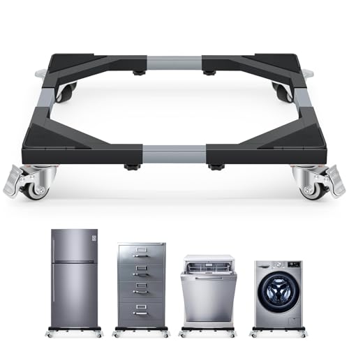 Nefish Upgraded Washing Machine Dolly with Wheels Heavy Duty 21-28 Inch Stainless Steel Appliance Roller 1000 Lbs Furniture Cart with Wheel Flat Dollies for Washer and Dyer, Fridge, Cabinet, Boxes - color: Black