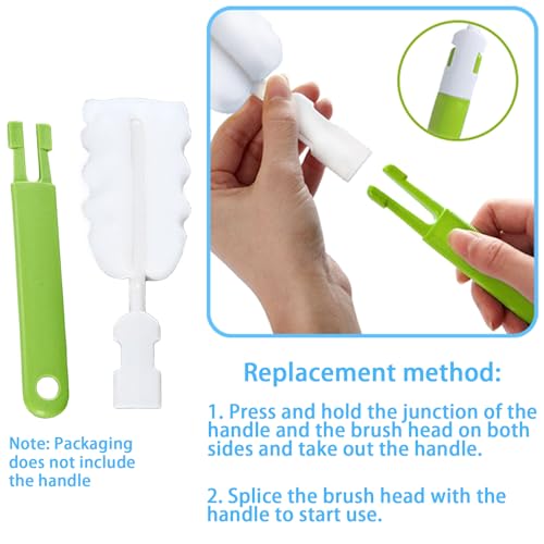 Bottle Brush Sponge Replacement Heads 12 Pack Durable Cleaning Brush Head Environmental Protection Cup Cleaner Brushes Refill Heads Without Handle (Sponge Brush Head 12PCS) - color: Brush Head 12pcs
