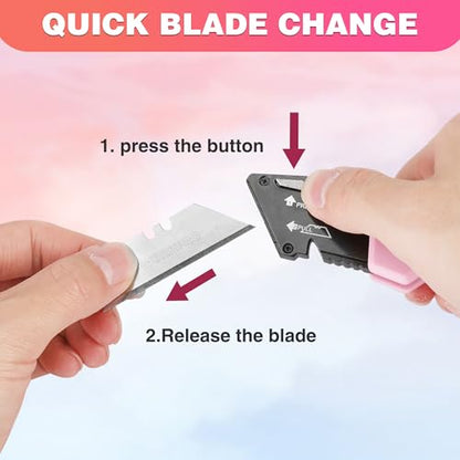 WORKPRO Folding Utility Knife, Quick Change Box Cutter, Pink - color: Pink