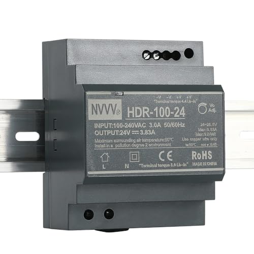 HDR-100-24 Ultra Slim Step-Shape 4SU DIN Rail Power Supply, 24Volt 3.83Amp 92Watt - size: 24V 3.83A