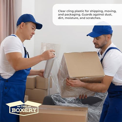The Boxery 18" x 1500' Stretch Wrap – 90 Gauge Clear Blown Film – 4 Rolls (6000ft Total) – Extra Heavy-Duty Pallet Wrap for Maximum Load Stability