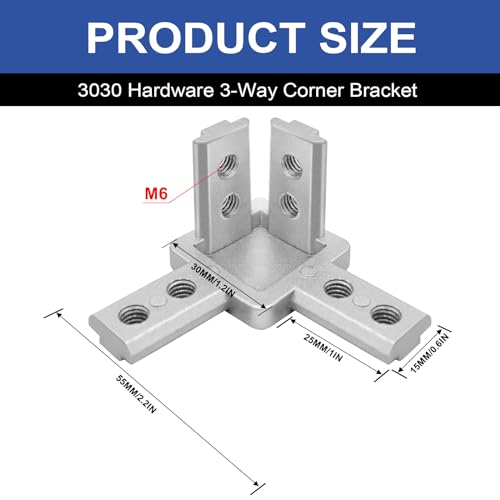 12pcs 3030 Hardware 3-Way Angel Bracket Corner Connector Silver - color: Silver, size: 30-Corner 3-Way