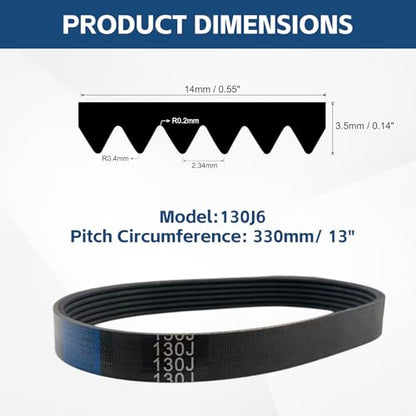 4 Pack 130J6 PJ V-Ribbed Belt, 6 Ribs, 13" EPDM Poly V Belt - color: BLACK