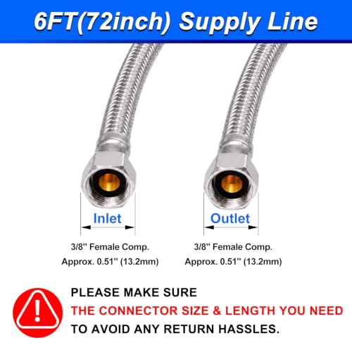 Dishwasher Water Supply Line - 6 FT Foodgrade PEX Inner Hose with 3/8" End - size: 6 ft