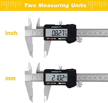 Adoric Digital Caliper, Electronic Digital Caliper Stainless Steel Body with Large LCD Screen | 0-6 Inches | Inch/Millimeter Conversion - color: Silver, size: 6"