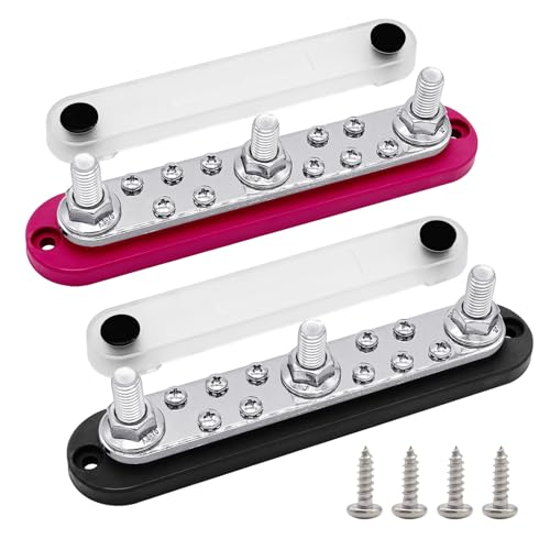 Ampper 3 x M10 Posts Power Distribution Block BusBar 10 M4 Screws, 7" R & B - color: Red & Black, size: 3M10+10M4