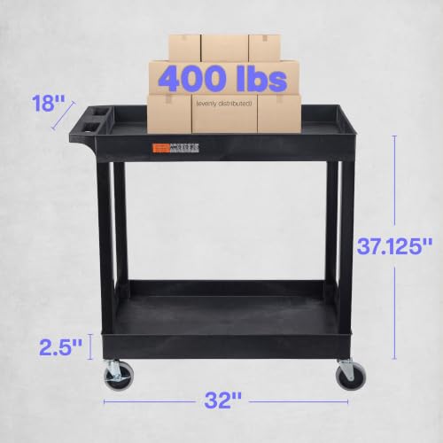 Luxor 32" x 18" Tub Storage Cart 2 Shelves - Black, (EC11-B)