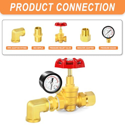 GASHER 1" Water Pressure Reducing Valve with Gauge Port 1/4", Brass Water pressure regulating valve for home - size: 1 Inch
