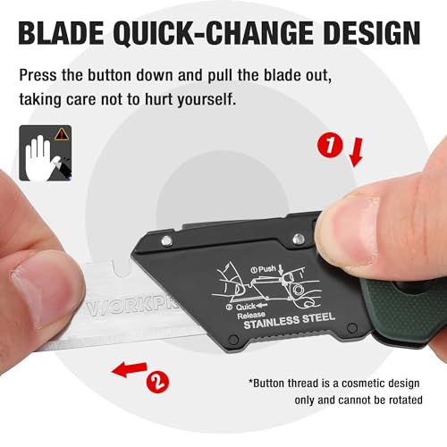 WORKPRO Folding Utility Knife G10 Handle with Stainless Steel Head, Quick-change Blade & Back Lock, Heavy Duty Box Cutter, 1PC Razor Knife with Extra 10PC SK5 Blades - color: Green G10