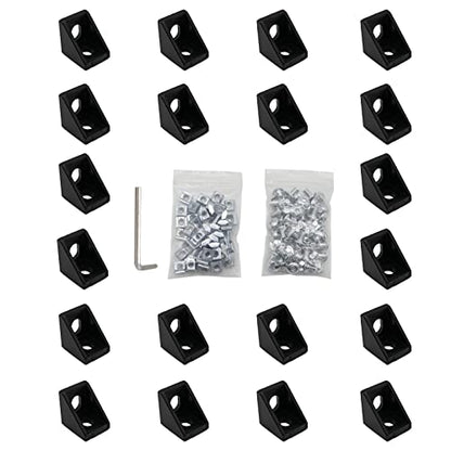 20pcs Black 2020 Series 1720 Aluminum Profile Corner Bracket with 40pcs M5 T Nuts +40pcs M5 Screws + 1pcs Wrench for Slot 6mm 20S Aluminum Rail Accessories (20PCS 1720 Corner Bracket) - style: 20PCS 1720 Corner Bracket black