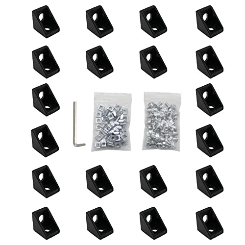 20pcs Black 2020 Series 1720 Aluminum Profile Corner Bracket with 40pcs M5 T Nuts +40pcs M5 Screws + 1pcs Wrench for Slot 6mm 20S Aluminum Rail Accessories (20PCS 1720 Corner Bracket) - style: 20PCS 1720 Corner Bracket black