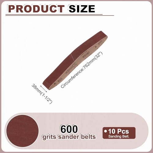 HARFINGTON 1-1/2 x 30 Inch Sanding Belts, 10 Pcs 600 Grits Aluminum Oxide - size: 1-1/2x30 inch(600 grit)