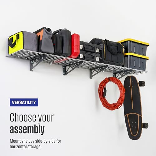 SafeRacks Steel Garage Wall Shelves 2-Pk w/Hooks, 300lb, Hammertone (12x36) - color: Hammertone, size: 12"x36" (2-Pack)