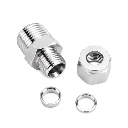 304 Stainless Steel Compression Adapter 1/2" Tube OD x 3/8" NPT Male 2pc - size: 1/2" OD x 3/8" NPT