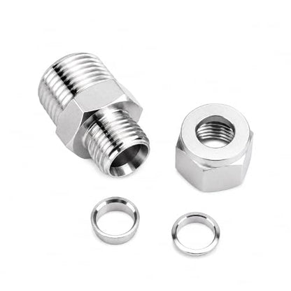304 Stainless Steel Compression Adapter 1/2" Tube OD x 3/8" NPT Male 2pc - size: 1/2" OD x 3/8" NPT