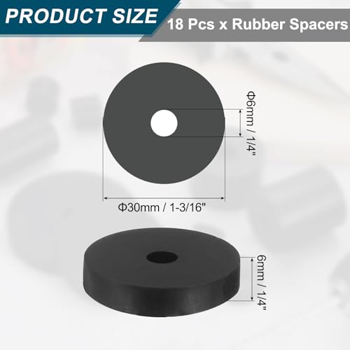 uxcell 18Pcs Thick Rubber Spacer, 1-3/16 Inch OD x 1/4 Inch ID x 1/4 Inch Thickness Round Rubber Bushings Anti Vibration Flat Spacer Washers for Home Industrial Machinery - size: 1-3/16 Inch OD x 1/4 Inch ID x 1/4 Inch T