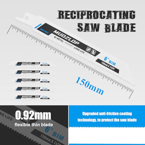 5Pack 6inch 14TPI Metal Reciprocating Saw Blades Set - size: 14TPI/6 inch