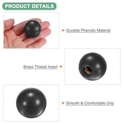 M METERXITY 12-Pack Threaded Ball Knobs, M8 Female Thread 30mm Dia. Thermoset Ball Knob for Lathe/Machine/Lawn Mowers, Round Phenolic Brass Insert Lever Handle [Black] - color: Black, size: M8x30mm