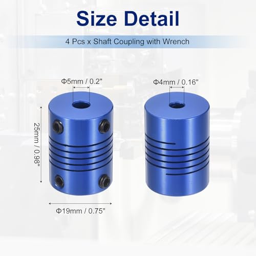 Flexible Shaft Coupling(4mm|5mm): 4 Pcs Blue Aluminum Alloy - color: Blue, size: 4mm x 5mm (19mm OD, 25mm L)