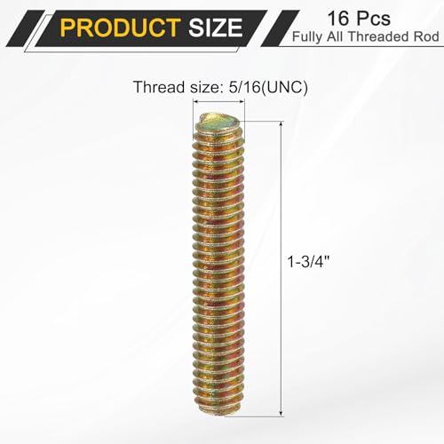 uxcell 16 Pack Fully All Threaded Rod 5/16" Thread, 1-3/4" Length, Thread Screw Threaded Rod Screw Sofa Foot Screw Bolt for Chair Furniture Mounting Assembly Fastening - size: 1-3/4"