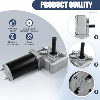 1200W 60:1 1.6HP Electric Tarp Motor for Dump Trucks Over 28' Length, Universal Tipper Truck Canopy Motor for Dump Truck Tarp System with Chrome Housing Cover- 12V DC, 55AMPS/65RPM- 5 Years Warranty - size: 1200w 60:1