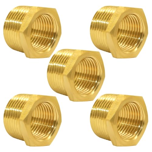 Joywayus 5Pcs Brass Reducing Hex Bushing 3/4" NPT Male to 1/2" NPT Female - size: 3/4" NPT Male x 1/2" NPT Female, style: 5PCS