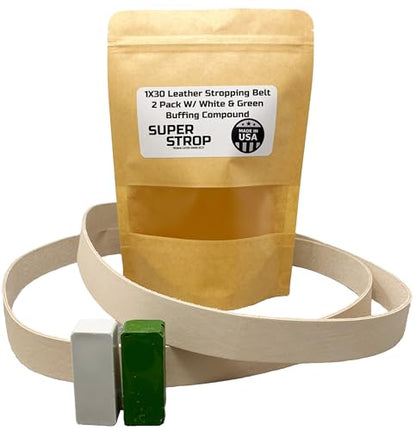 1X30 Leather Honing Polishing Belts 2 Pack with White & Green Buffing Compounds - style: 1X30 Leather Belt 2 Pack