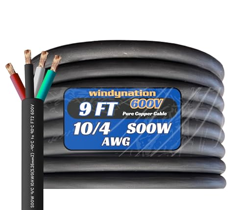 10/4 9 Feet 10 AWG SOOW SO Cable Cord Wire - 10 Gauge 4 Conductor 600V Portable Power Extension Cord Cable for, Motor Leads, Portable Lights, and Battery Chargers - style: 9