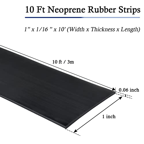 LSGCQ Neoprene Rubber Strips with Adhesive Backing Rubber Sheets - size: 1” Wide x 1/16" Thick x 10' Long