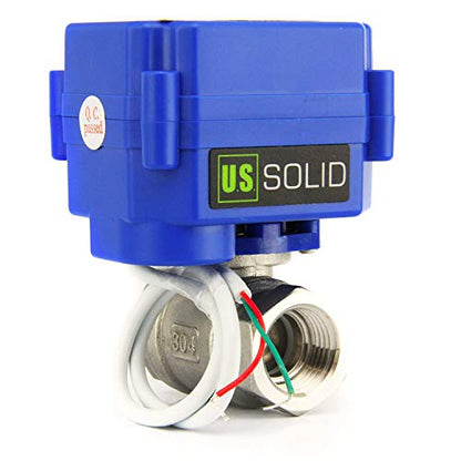 U.S. Solid 3/4" Motorized Ball Valve - NSF Certified 304 Stainless Steel, 9-24V DC 2-Wire Reverse Polarity, Full Port Electric Ball Valve for Potable Water & Home Brewing - size: 3/4 inch