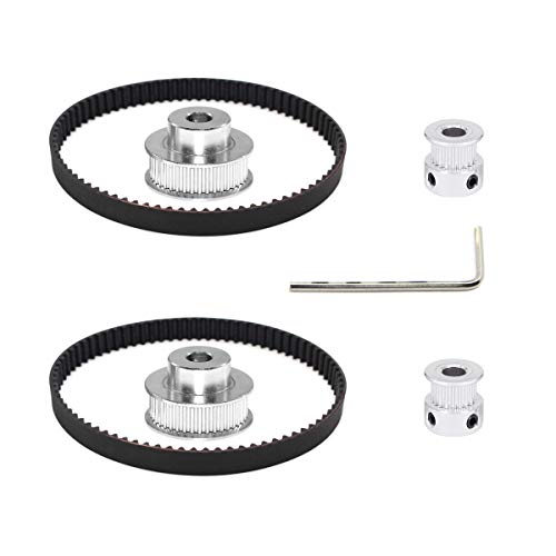 2Kit 2GT Synchronous Wheel Aluminum Timing Pulley with 2pcs Length 200mm Width 6mm Belt (20-48T-8B-6) - size: 20-48T-8B-6