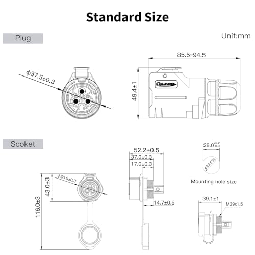 CNLINKO LP-28 3-Pin Waterproof Connector Screw Lock Circular Connector, IP68 Quick Plugging Aviation Connector, M28 Single Hole Socket Panel (3-PIN Screwing) - size: 3-Pin Screw-Assembly, style: Single-Hole Socket Set