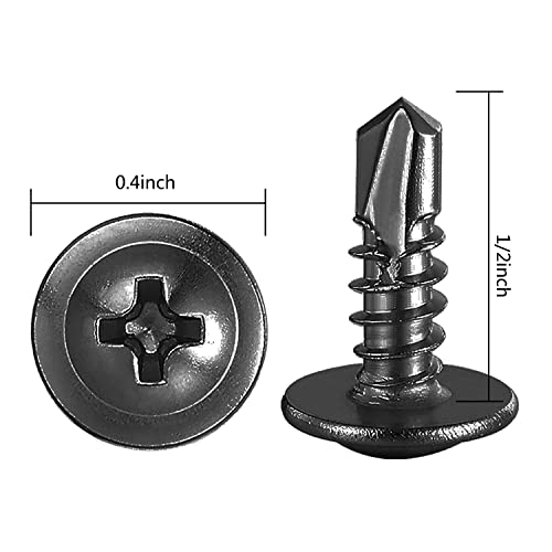 Wensilon (400Pcs)#8×1/2” for Sheet Metal Self-Tapping Screws 410 Black Stainless Steel Truss Head High-Strength Quick Tapping - color: Black, size: #8X1/2"